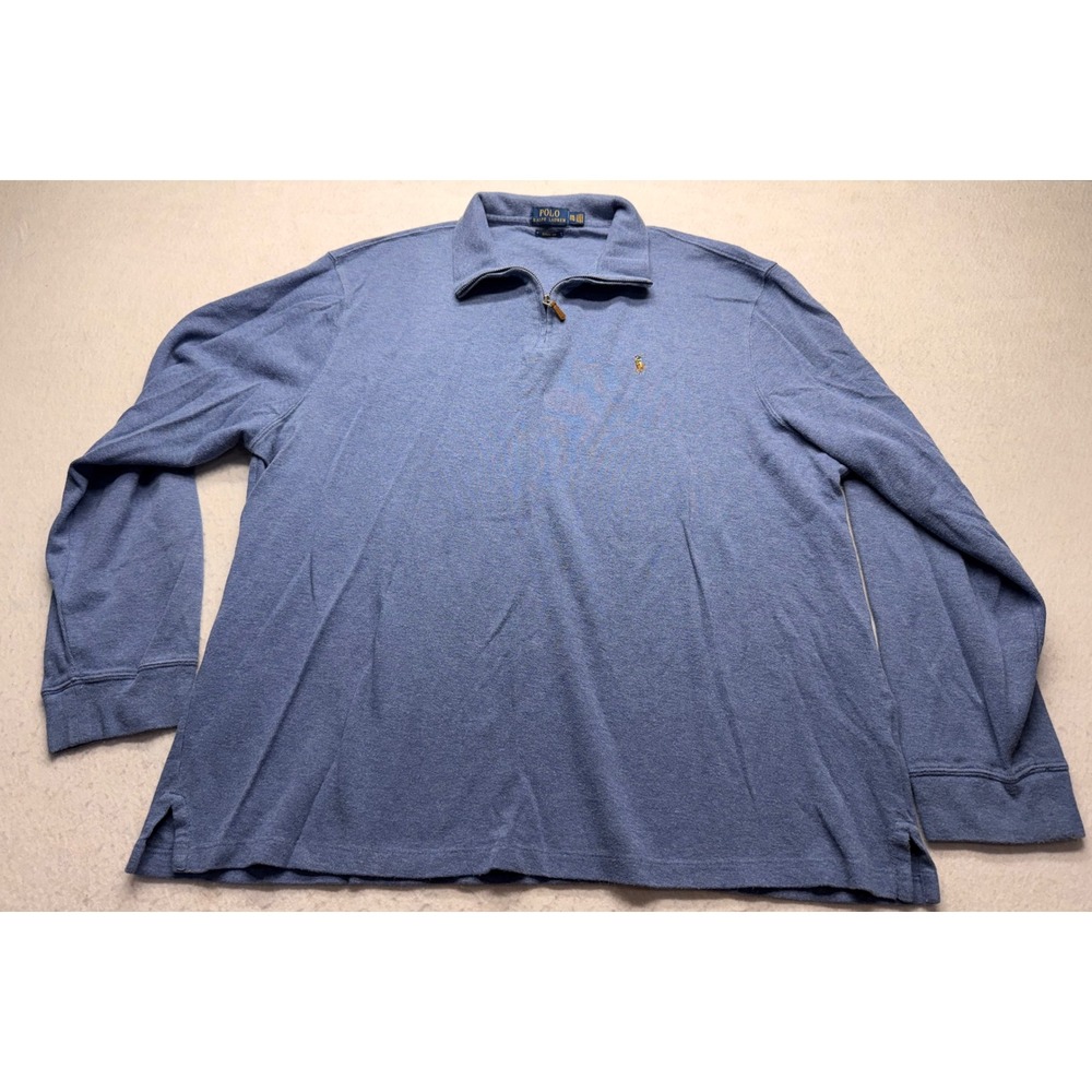 Polo Ralph Lauren Estate Rib Quarter Zip Pullover Blue XXL Mens Cotton Sweater